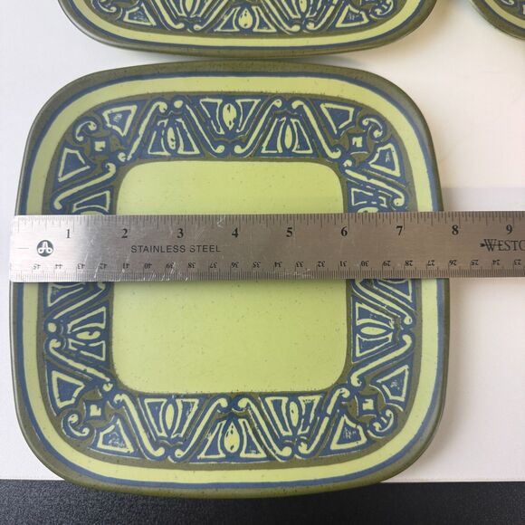 Brookpark Vintage Melamine Melmac Green 8" Square Tribal Lunch Plate Set Of 4 - Picture 8 of 8